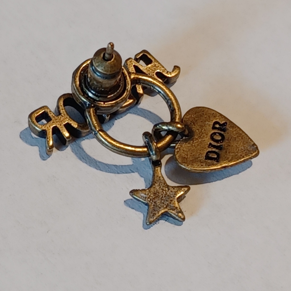 Dior Gold Tone Dangle Women's Earrings With Rhinestone Accents